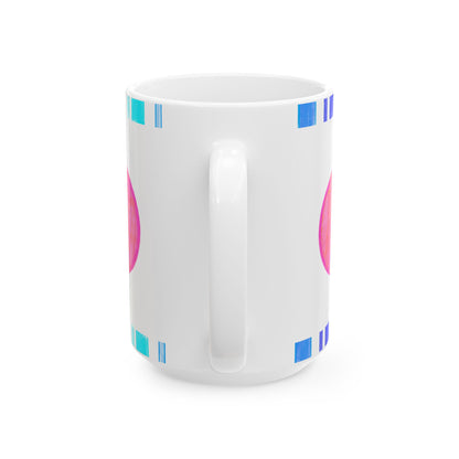 Mega Dot & Stripes border Coral Ceramic Mug, (11oz, 15oz)