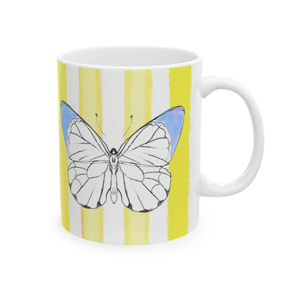 Butterfly  Chroma Ceramic Mug in Periwinkle with Yellow Stripes
