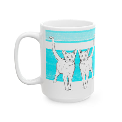 Mega Stripe Kitty Butterfly Flutter Ceramic Mug Aqua
