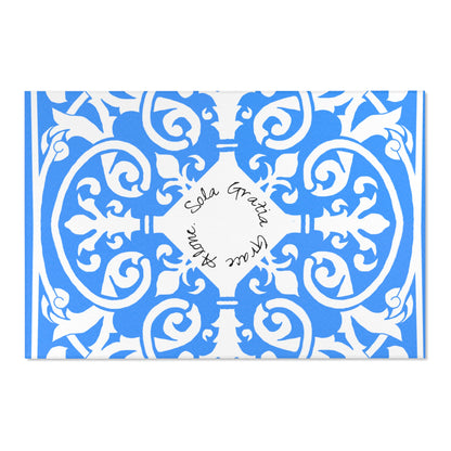 Scrollwork Indoor/Outdoor Rug Blue "Sola Gratia..."