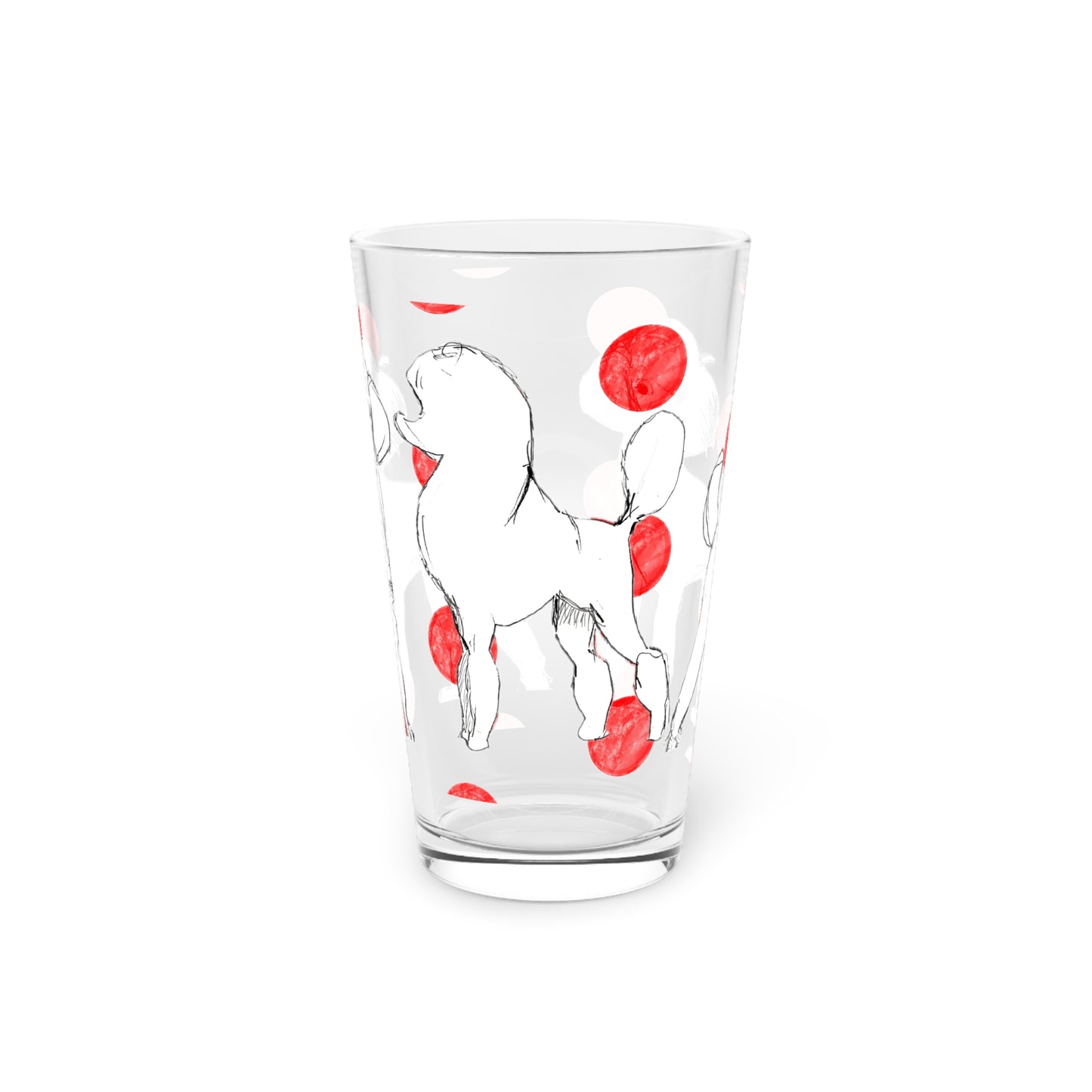 Dogi Fun and Polka Dots Pint Glass in Red, Poodle, 16oz