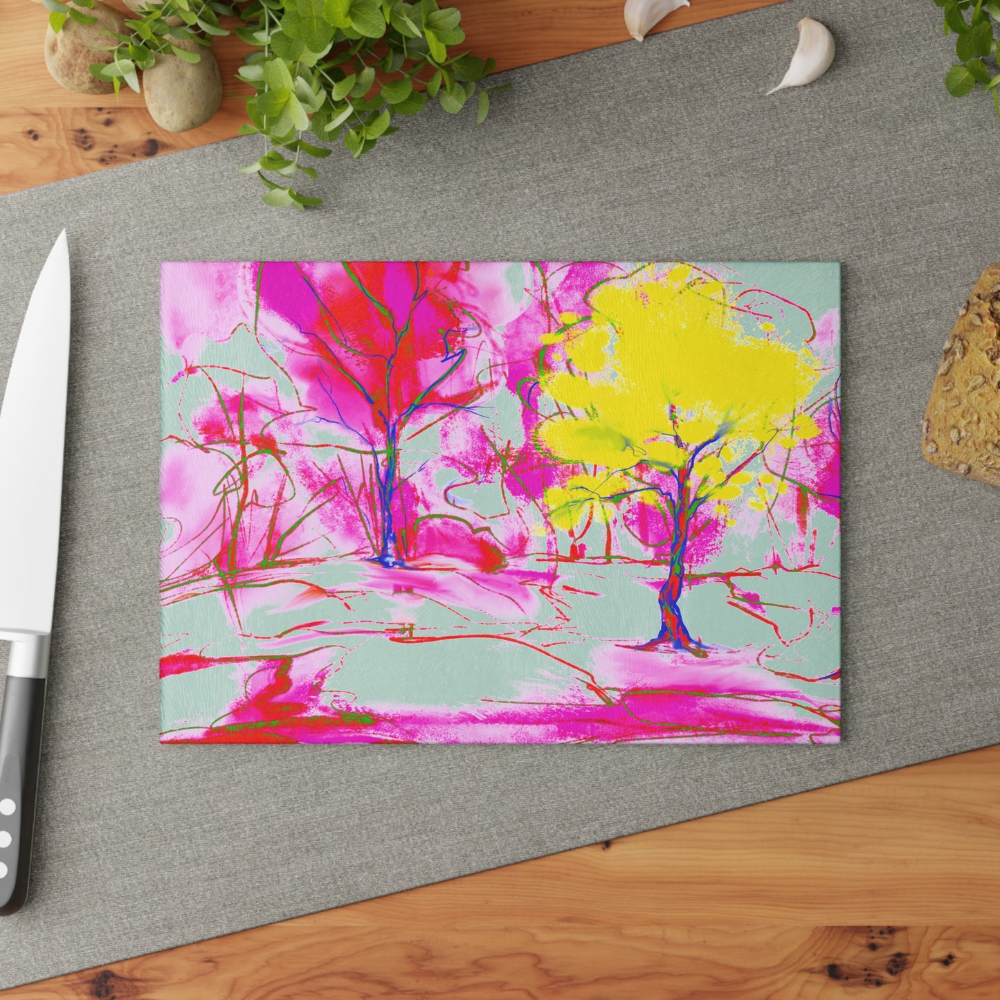 Glass Cutting Board Watercolor Landscape