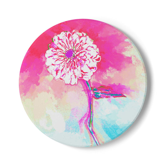 Zinnia Ceramic Coaster, Pink