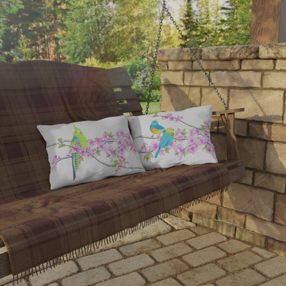 Outdoor Pillows Lumbar Birdies and Cherry Blossoms