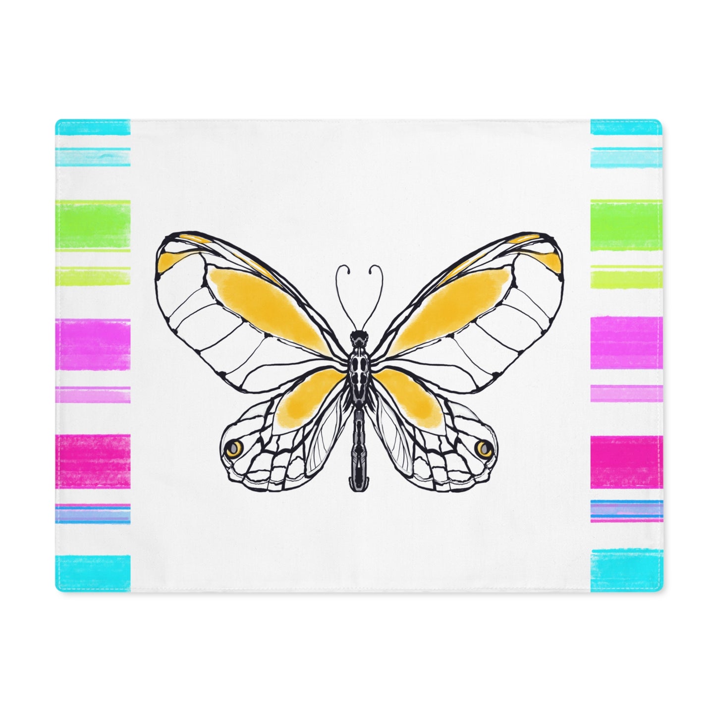 Butterfly  Flutterstripe Placemat in Orange with Multi-color Stripe Border (1 pc) cotton