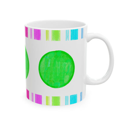 Mega Dot  & Stripes Bright Green Ceramic Mug, (11oz, 15oz)