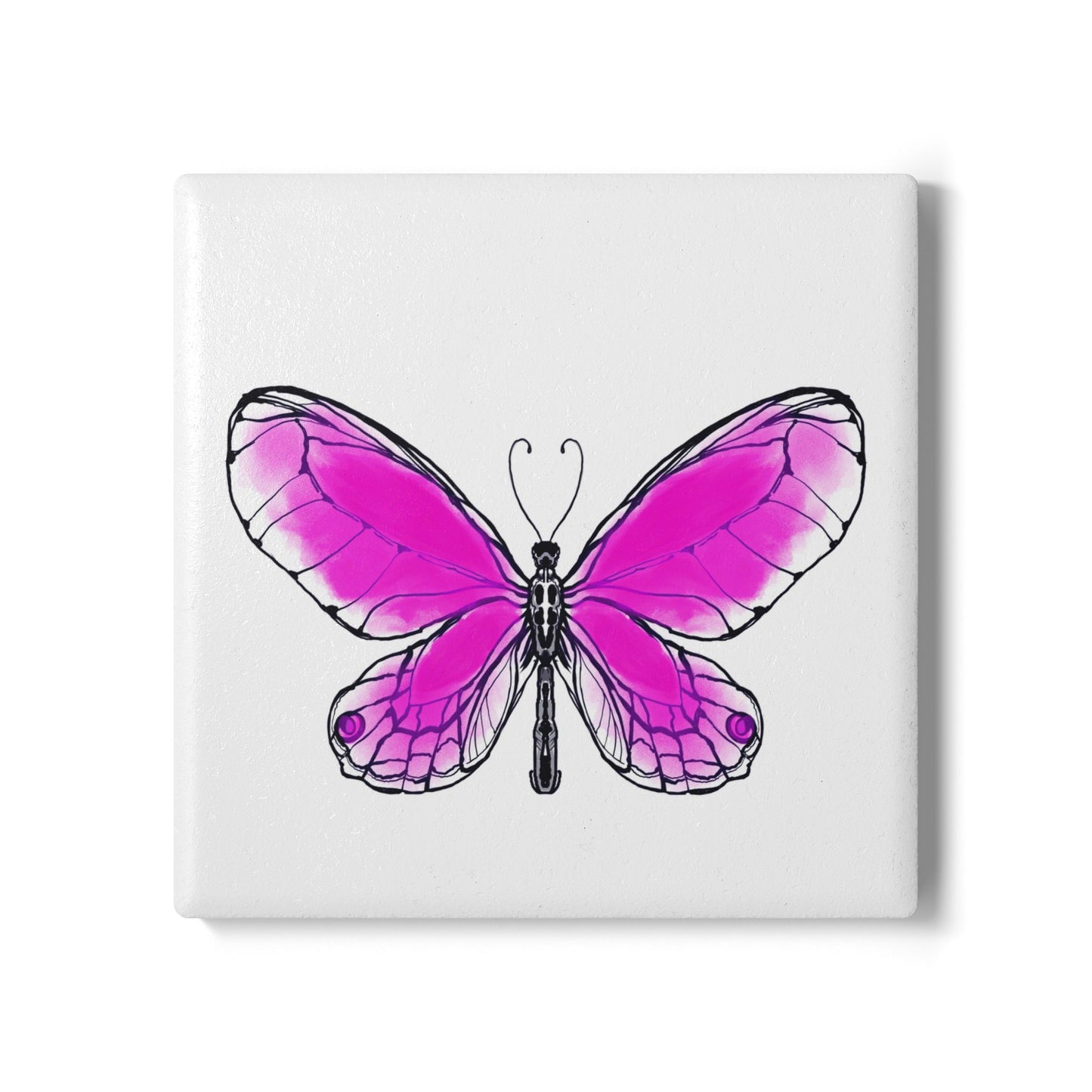 Butterfly Blossom Romp Ceramic Coaster, Raspberry