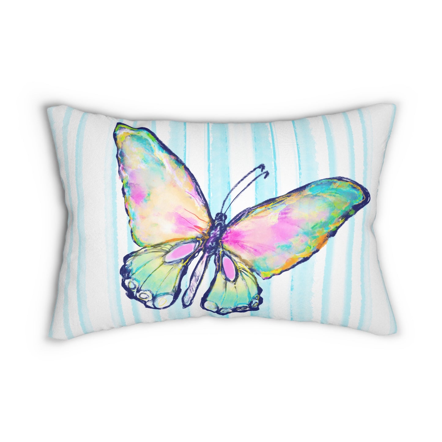 Pillows Lumbar Pillow Butterfly Bliss with Blue Stripes