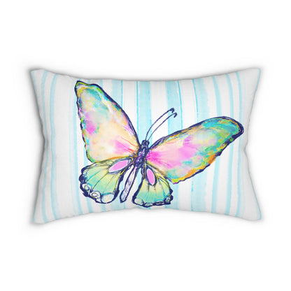 Pillows Lumbar Pillow Butterfly Bliss with Blue Stripes