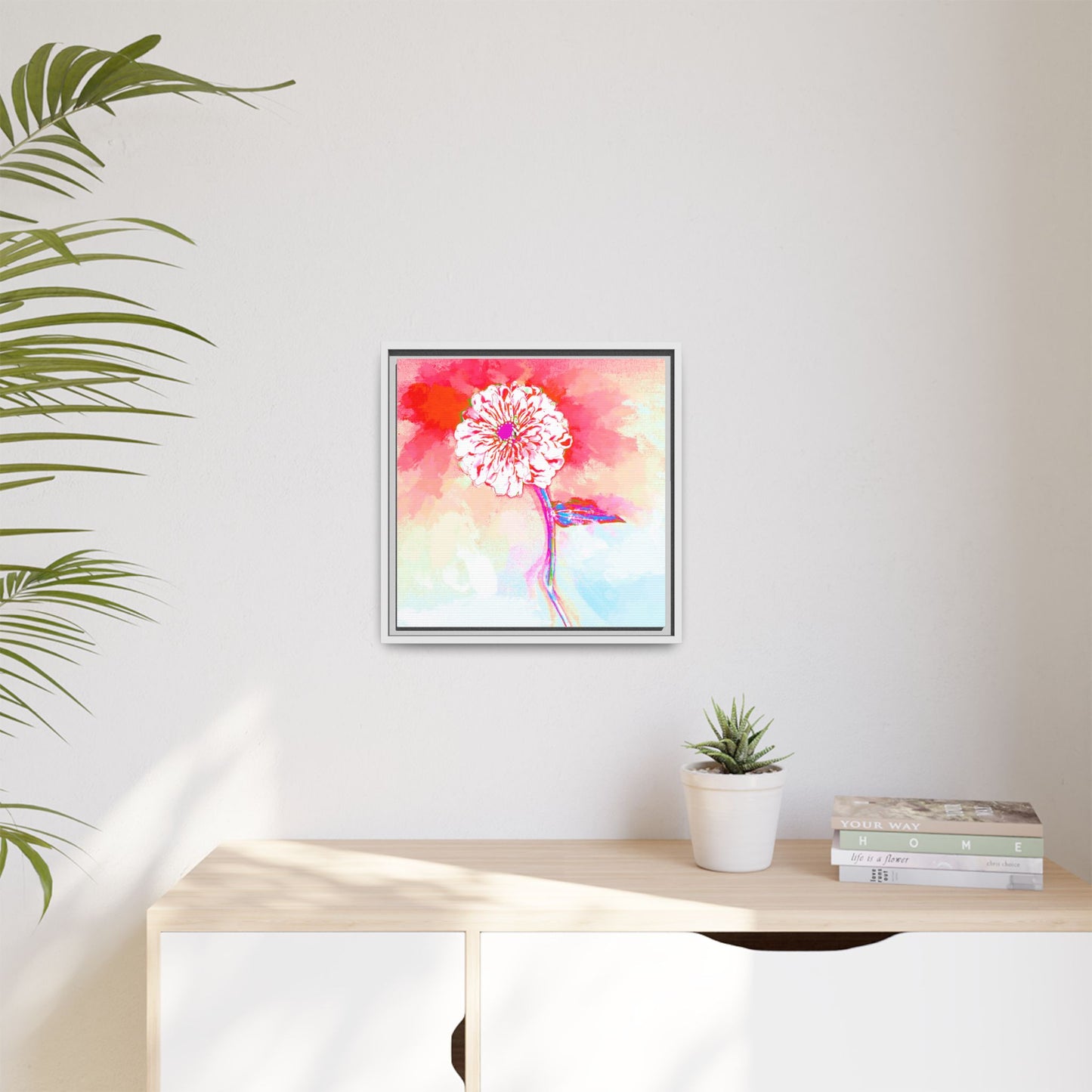 Zinnia Color Splash Matte Canvas Red Framed
