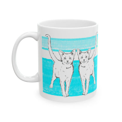 Mega Stripe Kitty Butterfly Flutter Ceramic Mug Aqua