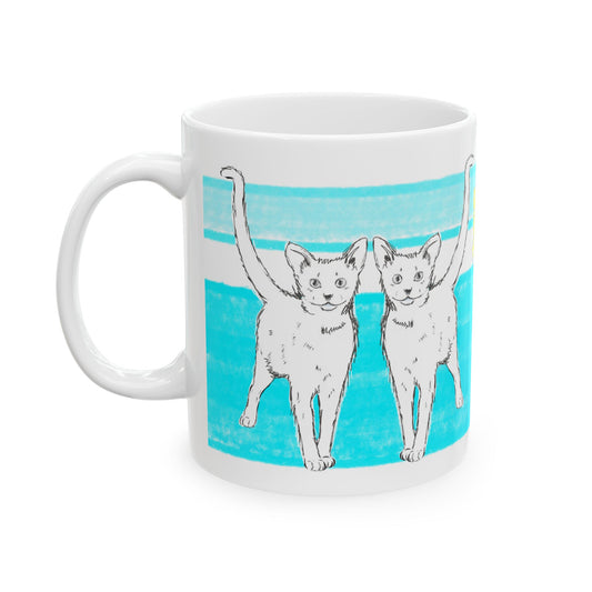 Mega Stripe Kitty Butterfly Flutter Ceramic Mug Aqua
