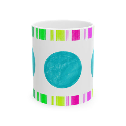 Mega Dot & Stripes Teal Ceramic Mug, (11oz, 15oz)