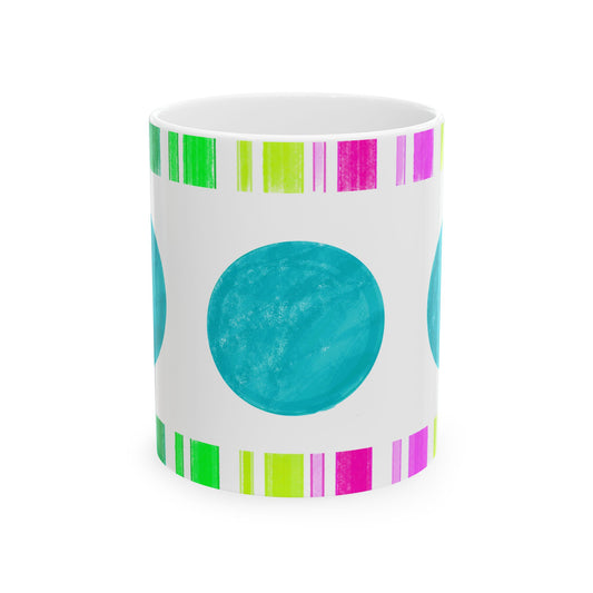 Mega Dot & Stripes Teal Ceramic Mug, (11oz, 15oz)