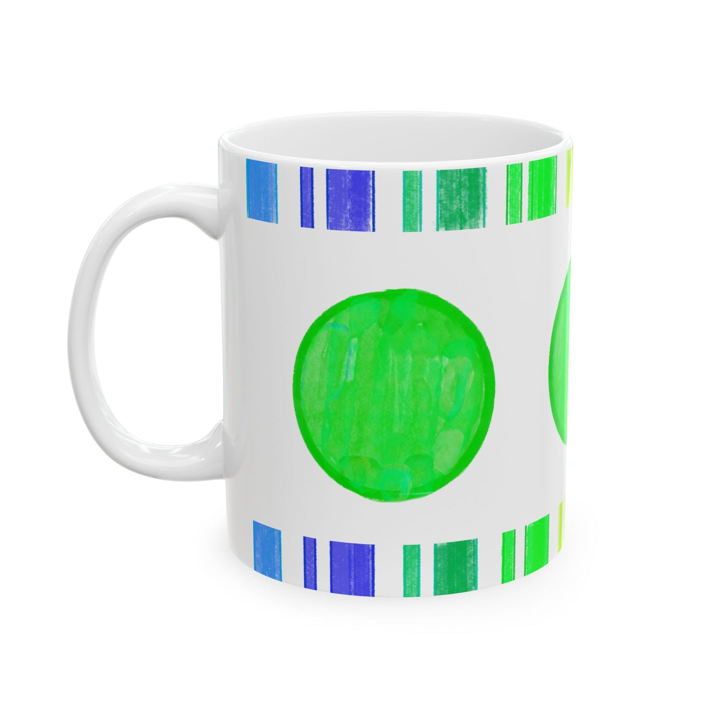 Mega Dot  & Stripes Bright Green Ceramic Mug, (11oz, 15oz)