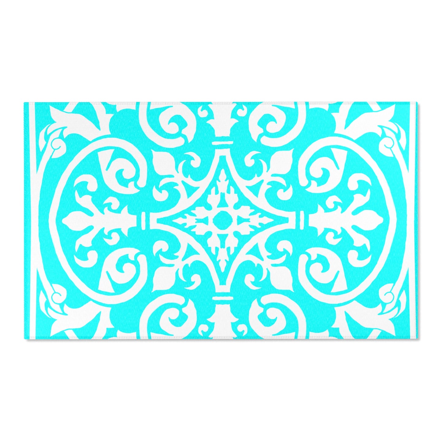 Scrollwork Indoor/Outdoor Rug Aqua