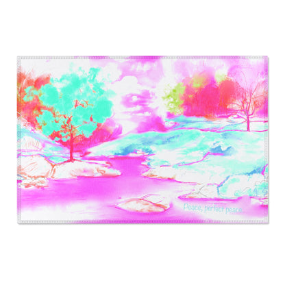 Inspirational Landscapes Indoor Area Rug "Peace perfect peace", Raspberry, Aqua, and Pink