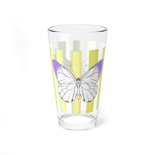 Pint Glass, 16oz Watercolor Stripes & Butterflies