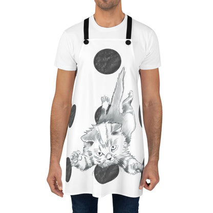 Kitty Fun, Apron, Black Polka Dots