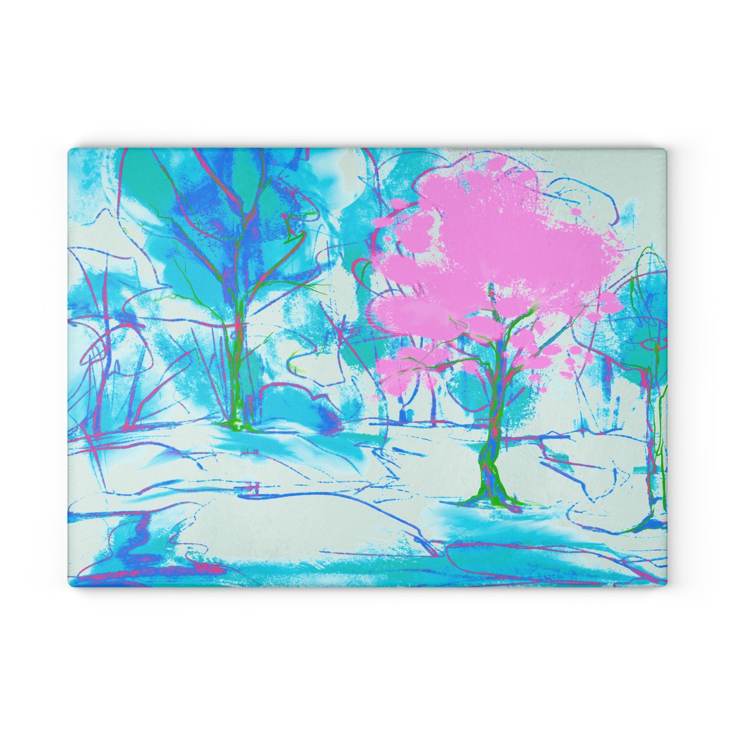 Glass Cutting Board Watercolor Landscape