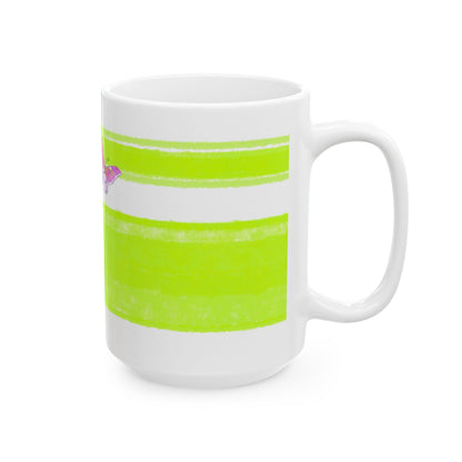 Mega Stripe Kitty Butterfly Flutter Ceramic Mug Lime