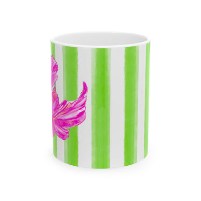 Dancing Tulips Mug Lime-Green Raspberry