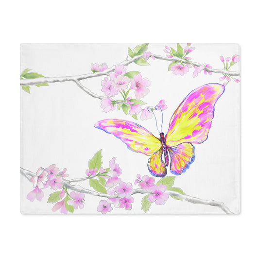 Butterfly Blossom Glide Cotton Twill Placemat, Creamier White, 1pc Yellow, #4