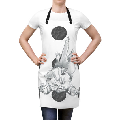 Kitty Fun, Apron, Black Polka Dots