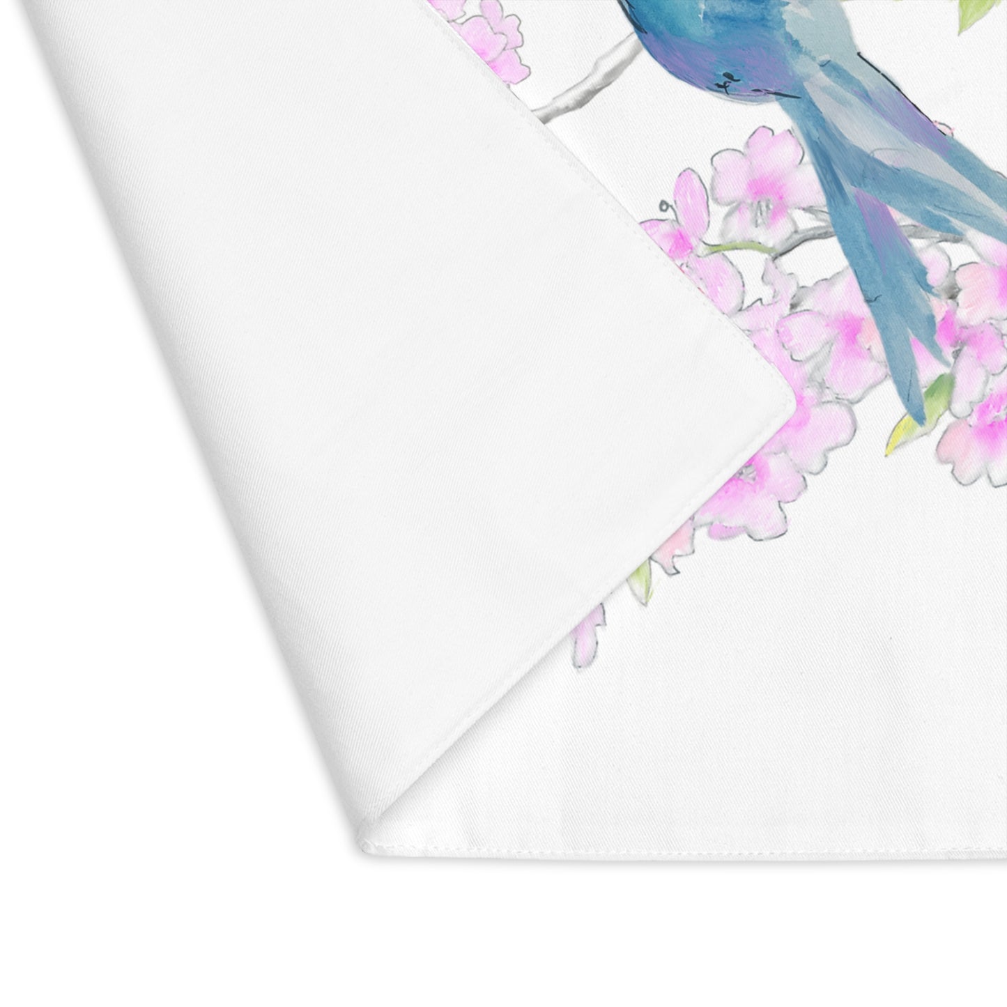Blossoms & Birds In Blue Placemat, 1pc (18" × 14"). Cotton, Creamy White Background Fabric, #10 Left Side of Table