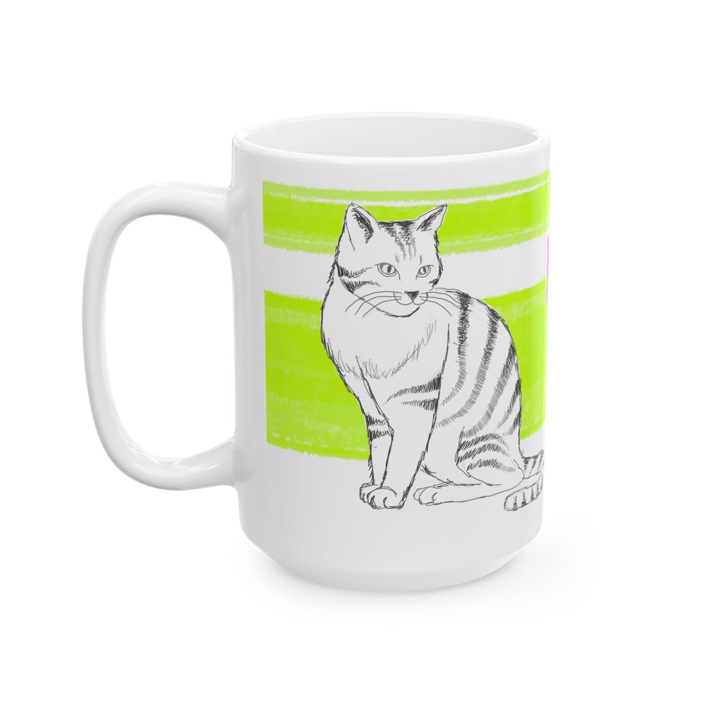 Mega Stripe Kitty Butterfly Flutter Ceramic Mug Lime