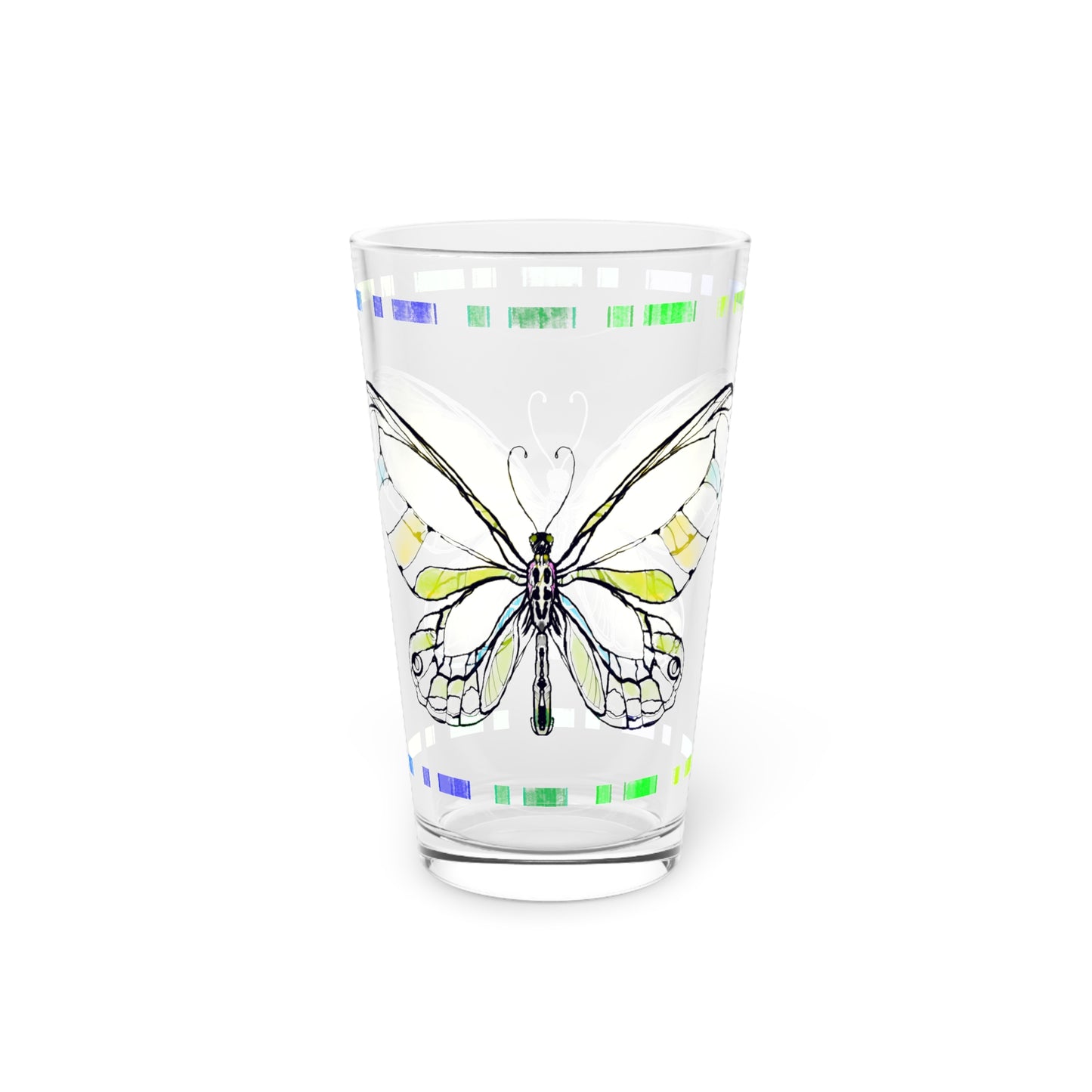 Butterfly Flutterstripe Pint Glass In Yellow, 16oz