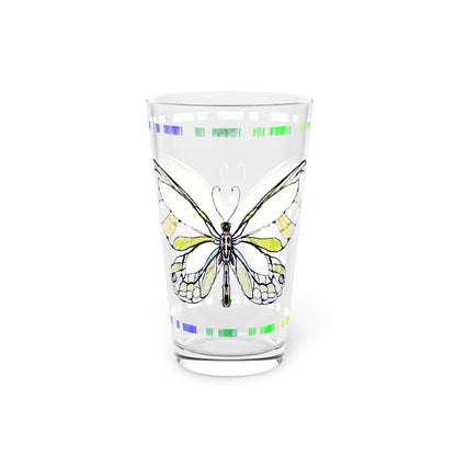 Butterfly Flutterstripe Pint Glass In Yellow, 16oz
