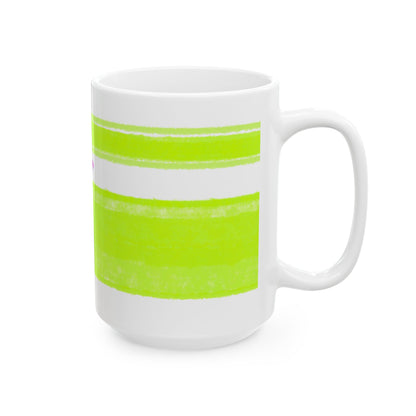 Mega Stripe Dogi Butterfly Flutter Ceramic Mug, (11oz, 15oz), Lime Bulldog