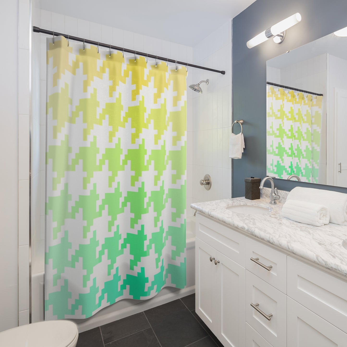 Houndstooth Fun Shower Curtains Yellow/green