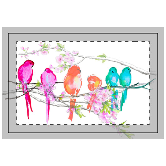 Blossoms & Birds in Pink Poly Quilted Placemat, Poly , Background Bright White, #9, Left Side