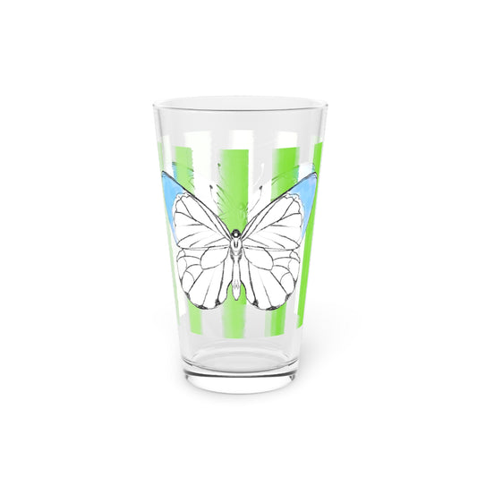 Butterfly Chroma Pint Glass in Aqua with Light Green Stripes, 16oz