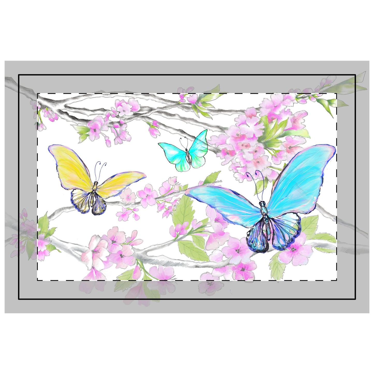 Butterfly Blossom Whirl Quilted Placemat Polyester, Blue, Fabric Background Bright White, #1
