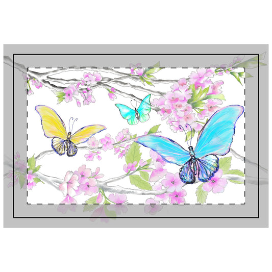 Butterfly Blossom Whirl Quilted Placemat Polyester, Blue, Fabric Background Bright White, #1