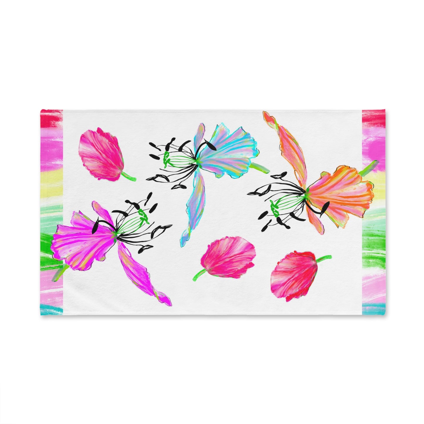 Dancing Tulips Hand Towel  Pinks Orange Aqua