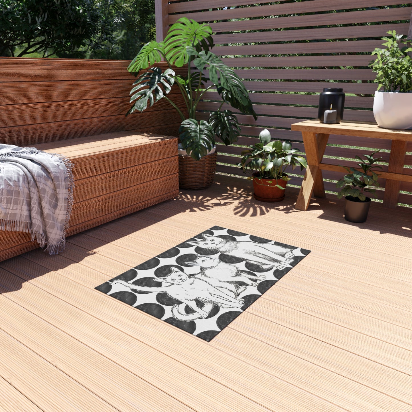 Kitty Fun Indoor/Outdoor Rug black and white