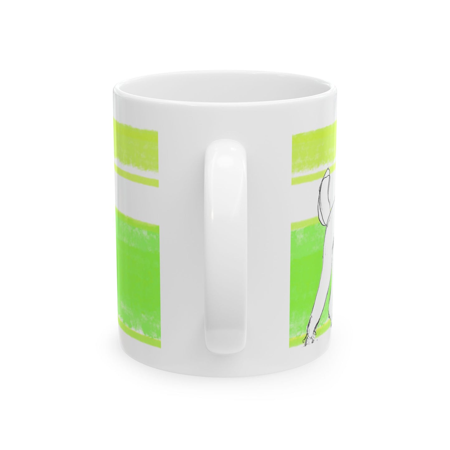 Mega Stripe Dogi Butterfly Flutter Ceramic Mug, (11oz, 15oz) Yellow Green Poodle