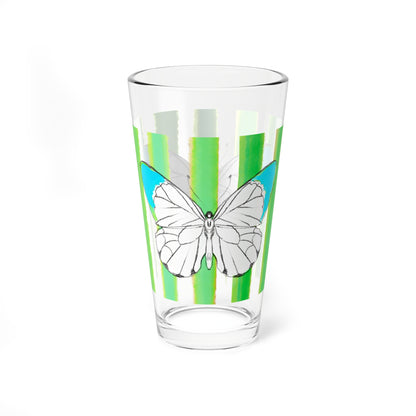 Pint Glass, 16oz Watercolor Stripes & Butterflies