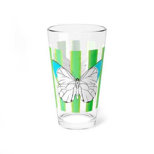 Pint Glass, 16oz Watercolor Stripes & Butterflies