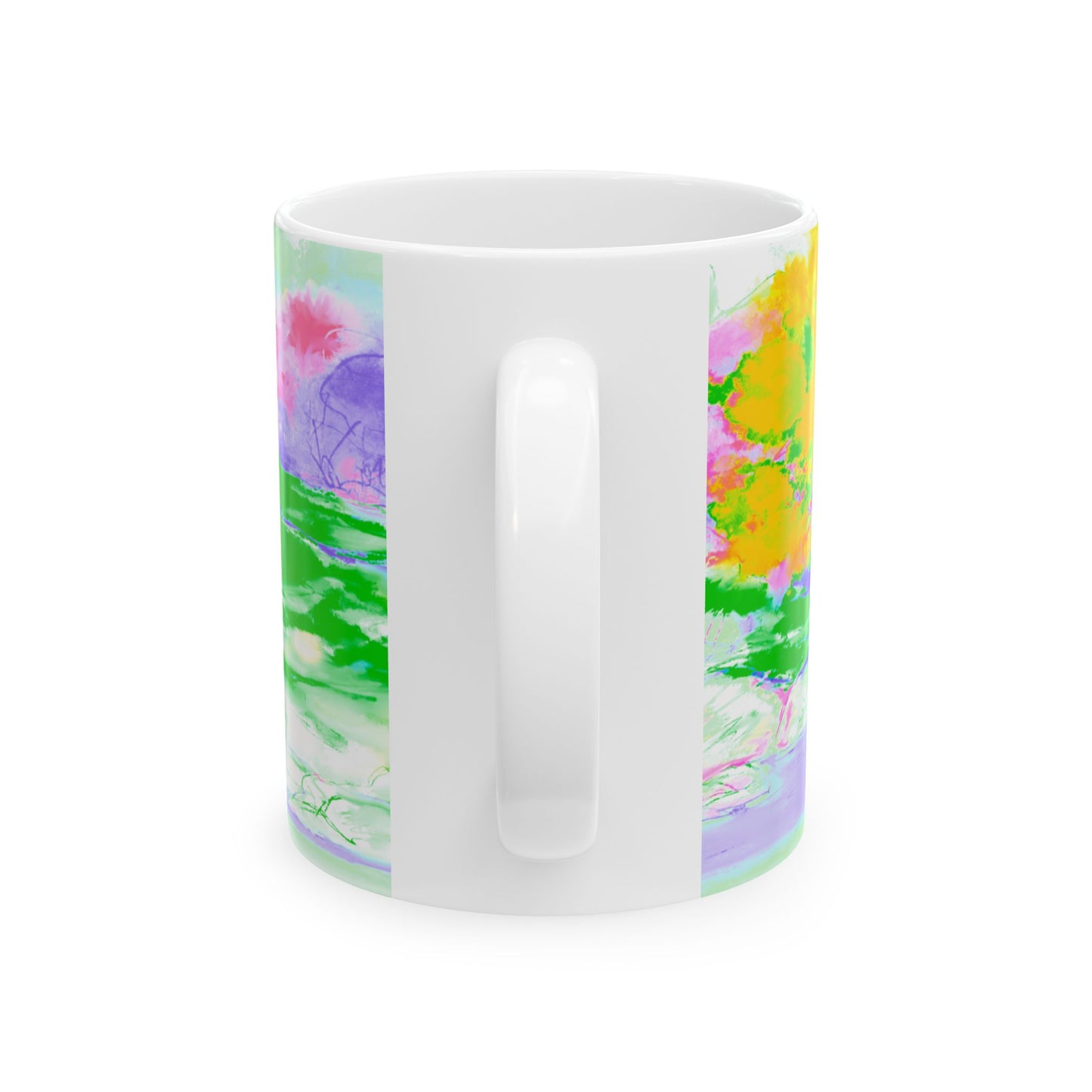 Inspirational Landscapes Ceramic Mug in Yellow, Orange and Purple, "God appoints my work and limits my time",  11oz, 15oz.