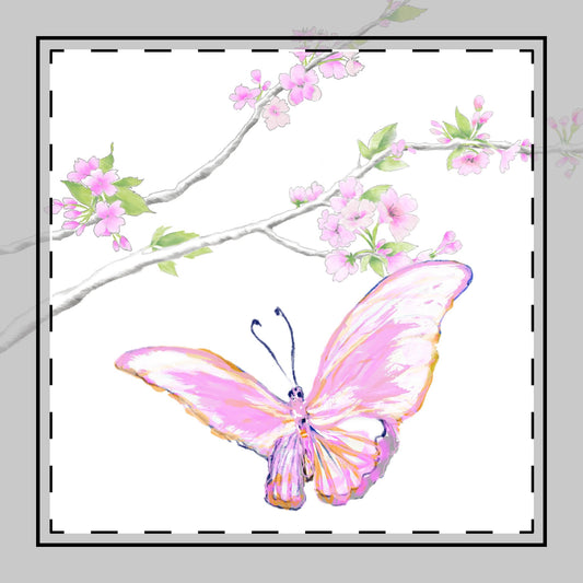 Butterfly Blossoms Glide Poly Twill Napkin in Pink, Background Fabric Brighter White, #3