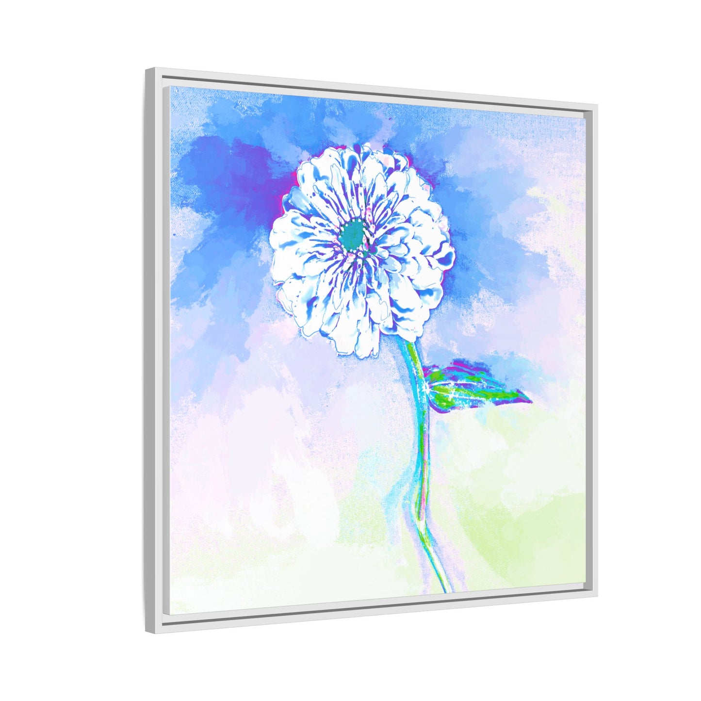 Zinnia Color Splash Matte Canvas Ultramarine Framed
