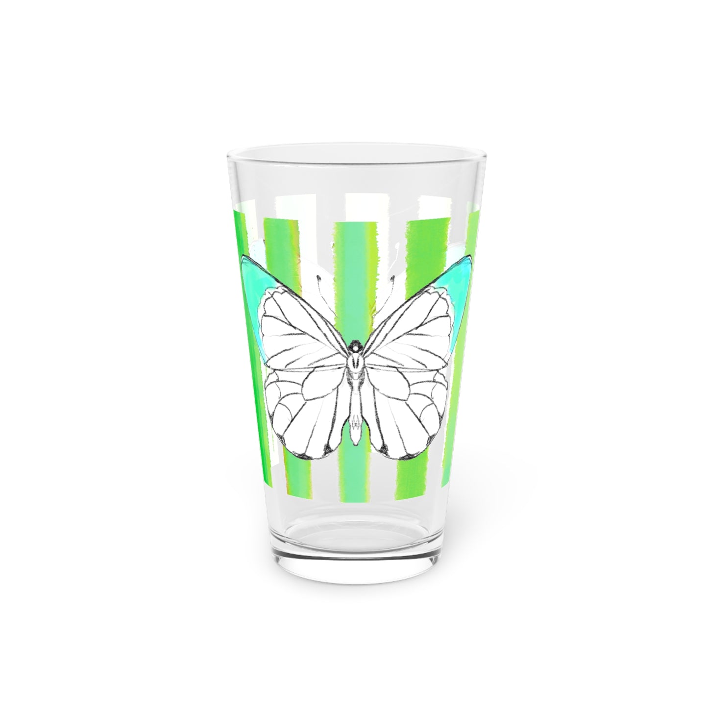 Butterfly Chroma Pint Glass in Bright Aqua with Dark Green Stripes
