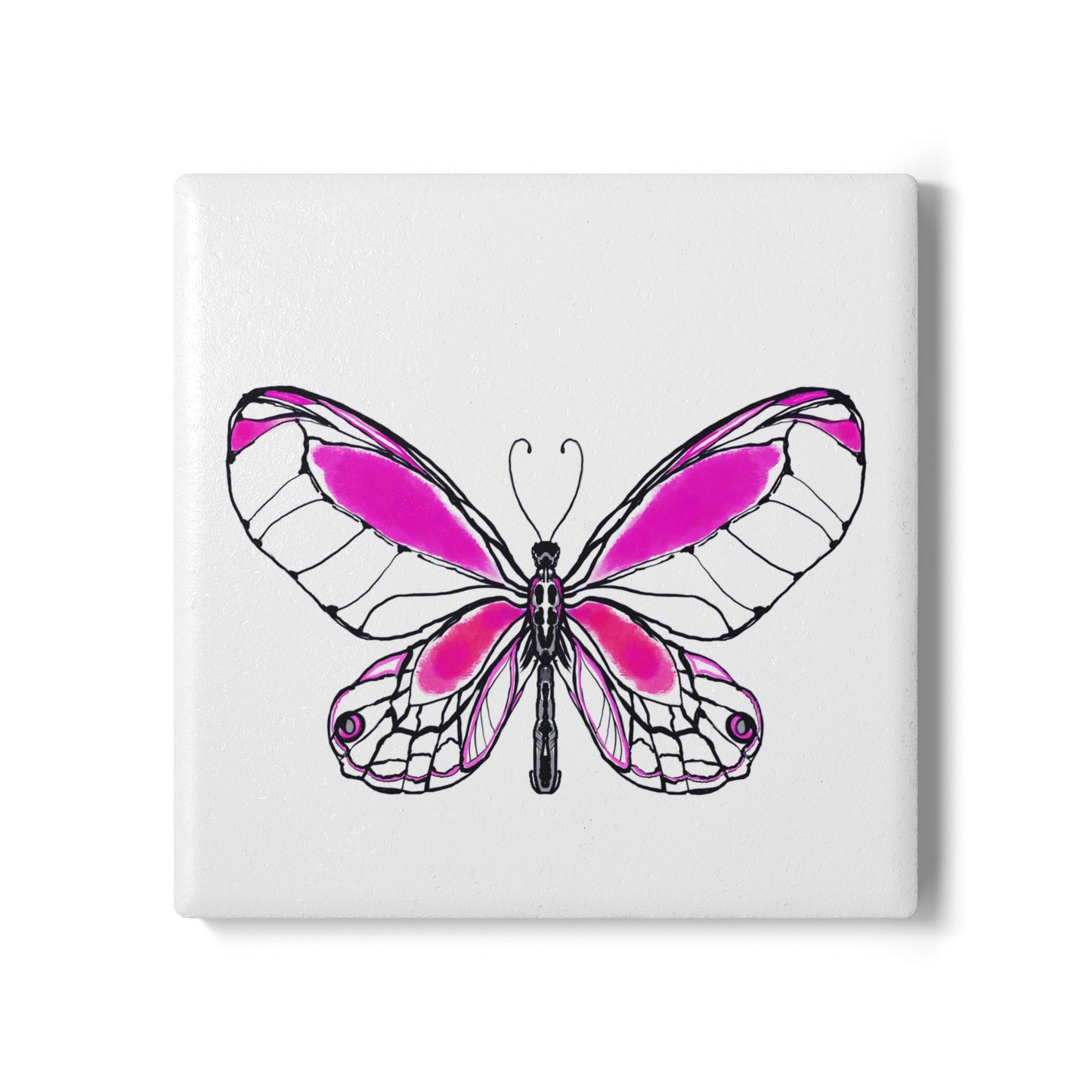 Butterfly Blossom Romp Ceramic Coaster, Raspberry