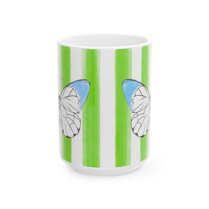Butterfly Chroma Ceramic Mug in Aqua with Light Green Stripes