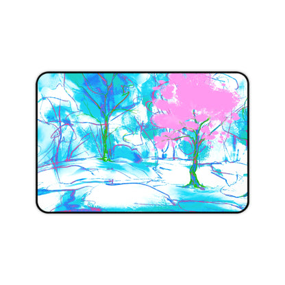 Joyful Landscapes Desk Mat, Pink, Green, and Periwinkle
